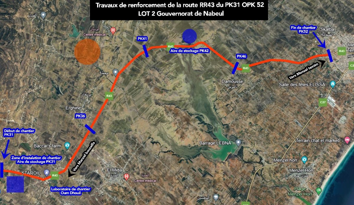 Renforcement de la RR43 entre l’entrée de Fartouna et Menzel Témime_Nabeul_Lot N°2